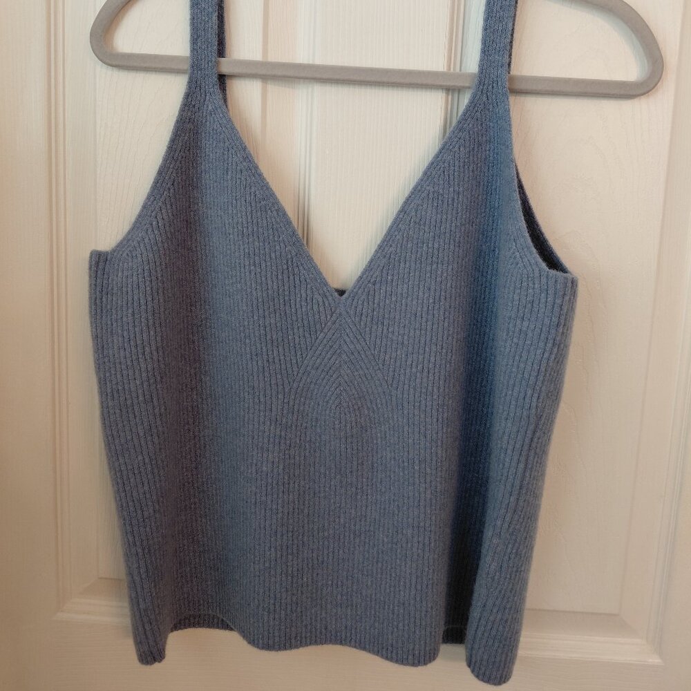 J Crew Cashmere Sweater Tank Blue Gray Size XL 90s Minimalist Office Lightweight
